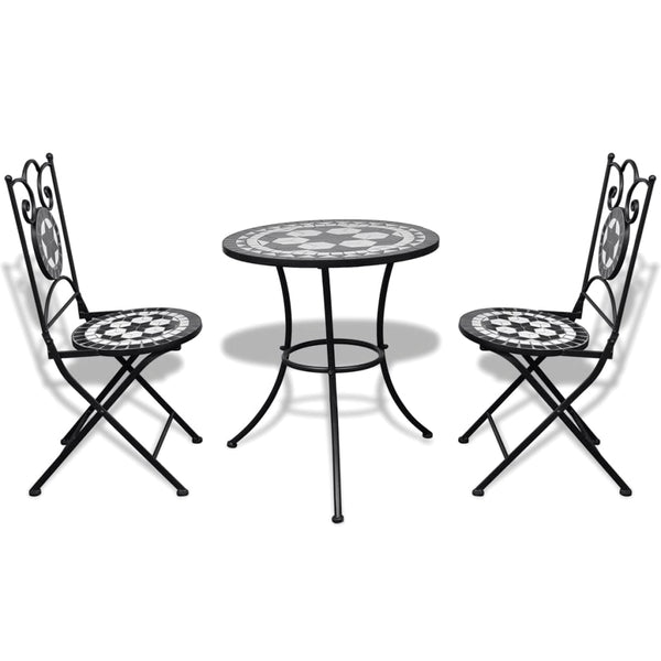 Schwarzes und weißes Bistromöbelset Luceana 3-teilig (Mosaik)