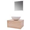 Beiges vierteiliges Badmöbel-Set mit Waschbecken und Wasserhahn Minat