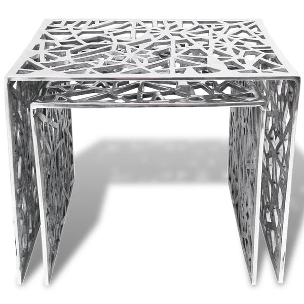 Zweiteiliger silberner Beistelltisch Carolia (quadratisches Aluminium)