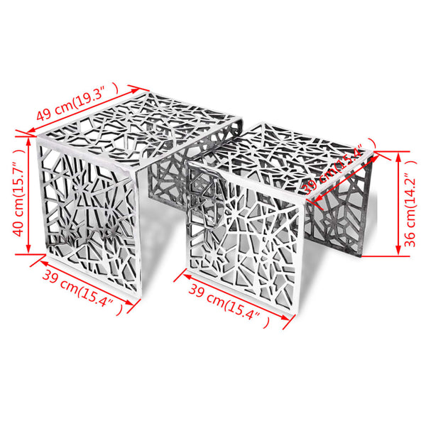 Zweiteiliger silberner Beistelltisch Carolia (quadratisches Aluminium)