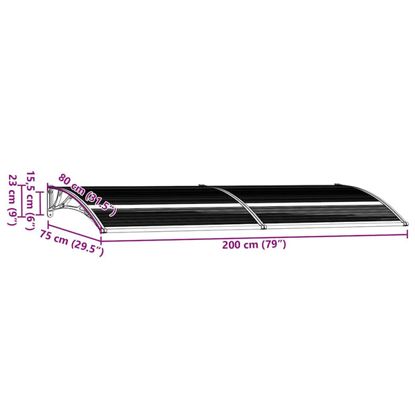 Schwarzes Vordach Morgovan 200x75cm (PC)
