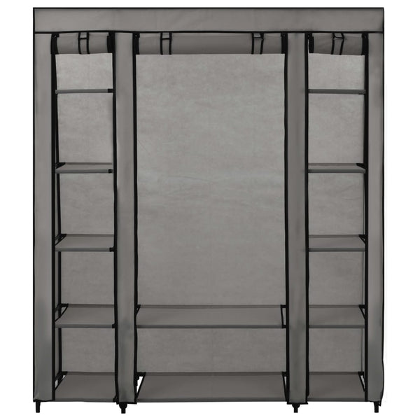 Harmaa vaatekaappi lokeroilla ja tangoilla kangas Kendell 150x45x176cm
