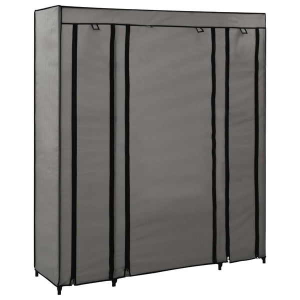 Harmaa vaatekaappi lokeroilla ja tangoilla kangas Kendell 150x45x176cm