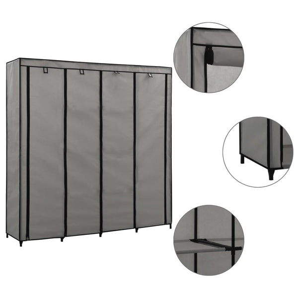 Harmaa vaatekaappi Proica 175x45x170cm (4 lokerolla)