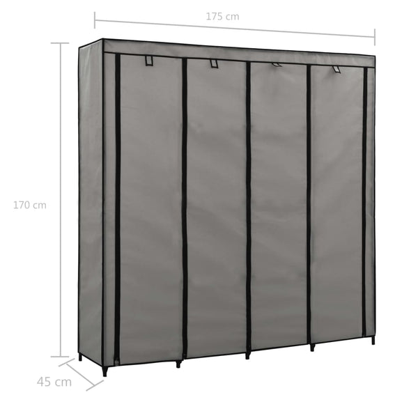 Harmaa vaatekaappi Proica 175x45x170cm (4 lokerolla)