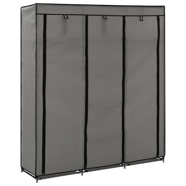Harmaa vaatekaappi lokeroilla ja tangoilla kangas Jadyn 150x45x175cm