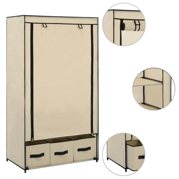 Cremefarbener Kleiderschrank Vencelino 87x49x159cm (Stoff)