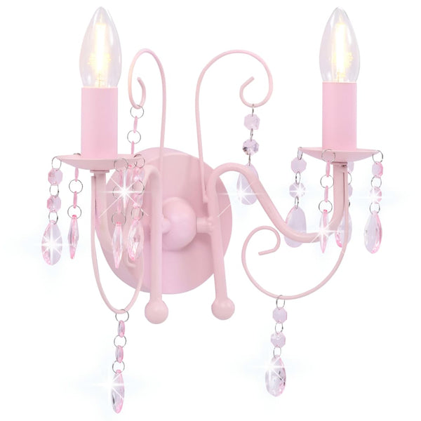 Rosa Wandlampe mit Perlen Salomela (2 x E14 Leuchtmittel)