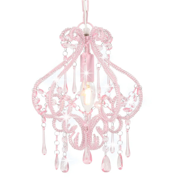 Deckenleuchte Moata, rund, E14, rosa, mit Perlen
