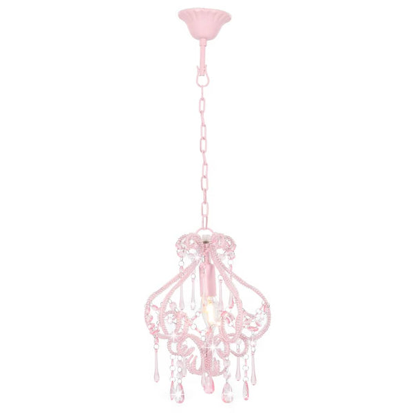 Deckenleuchte Moata, rund, E14, rosa, mit Perlen