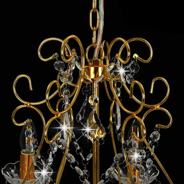 Goldener Kronleuchter mit Kristallperlen Foma rund (6 x E14)