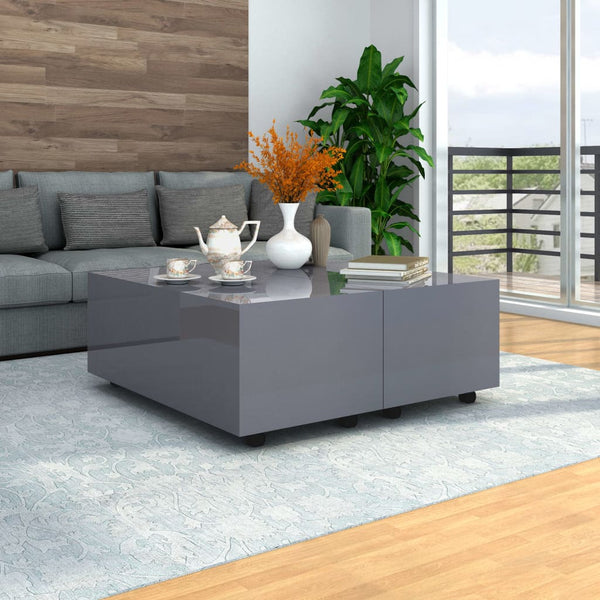 Grauer Couchtisch Mirona 100x100x35cm (Hochglanz)