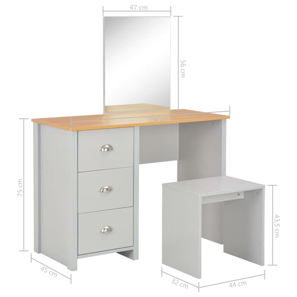 Grauer Schminktisch mit Spiegel und Hocker Got 104x45x131cm