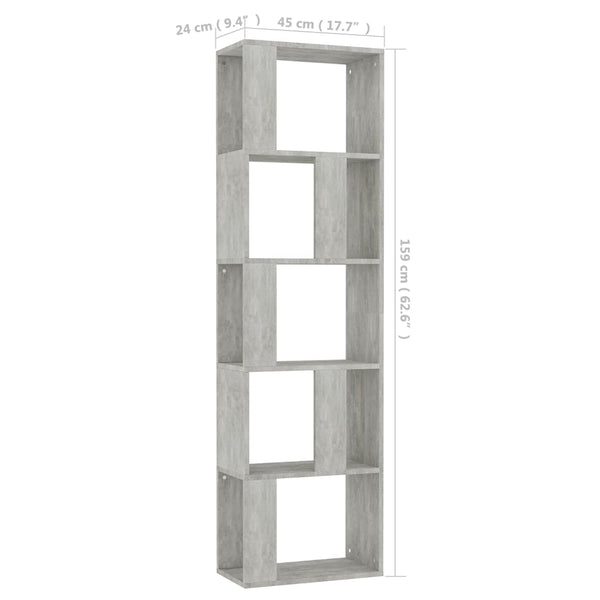 Betongraues Bücherregal/Raumteiler Filadelfia 45x24x159cm (Holz)