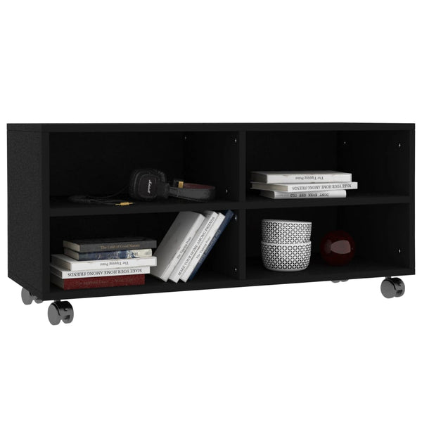 Schwarzer TV-Schrank mit Rollen Abdisa 90x35x35cm (Holz)