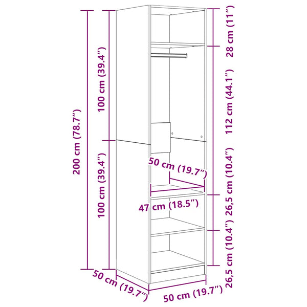 Kleiderschrank Onal betongrau 50x50x200cm (Holz)