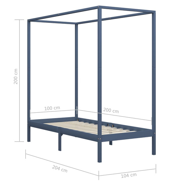 Graues Himmelbett Cristofora 100x200cm (Kiefer)