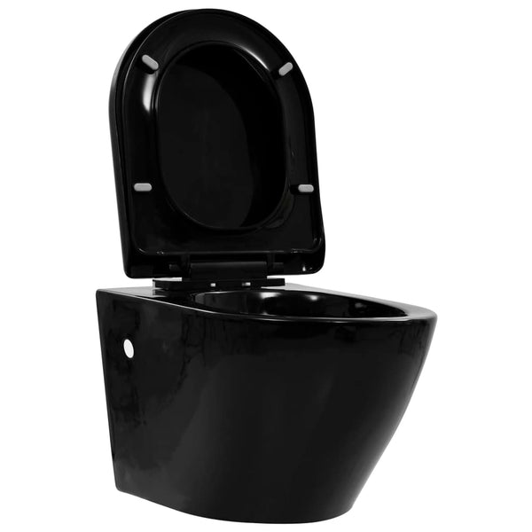 Schwarze wandhängende spülrandlose Toilette Keramik Panteru
