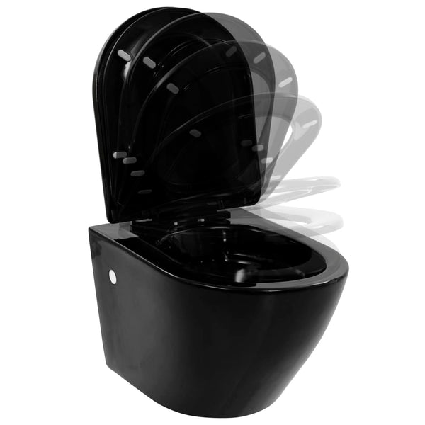 Schwarze wandhängende spülrandlose Toilette Keramik Panteru