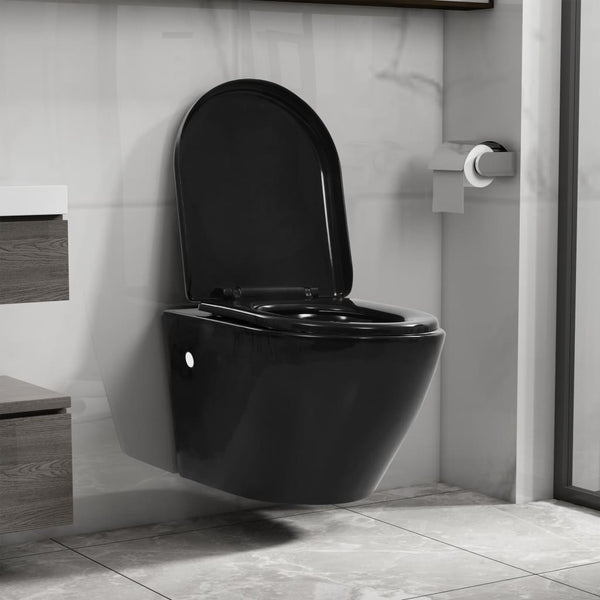 Schwarze wandhängende spülrandlose Toilette Keramik Panteru