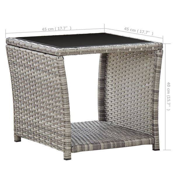 Grauer Couchtisch Briceag 45x45x40cm (Polyrattan und Glas)