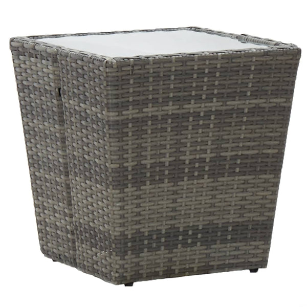 Grauer Teetisch Denzel 41,5x41,5x43cm (Polyrattan und gehärtetes Glas)