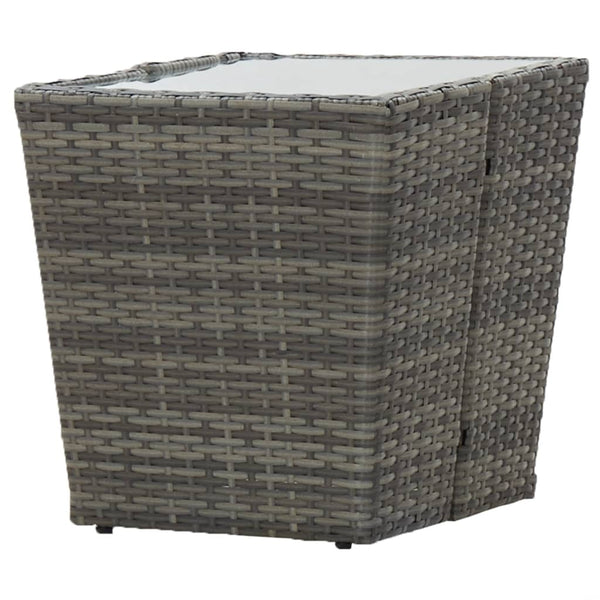 Grauer Teetisch Denzel 41,5x41,5x43cm (Polyrattan und gehärtetes Glas)