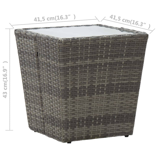 Grauer Teetisch Denzel 41,5x41,5x43cm (Polyrattan und gehärtetes Glas)