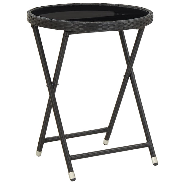 Schwarzer Teetisch Nun 60cm (Polyrattan und gehärtetes Glas)