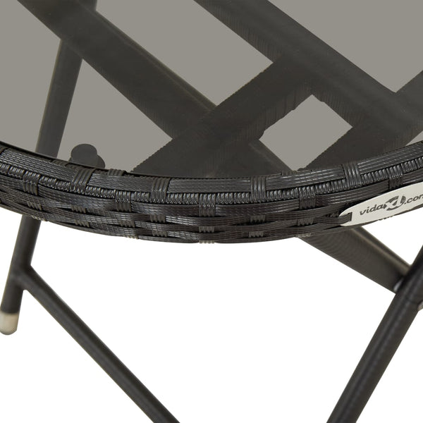 Schwarzer Teetisch Nun 60cm (Polyrattan und gehärtetes Glas)
