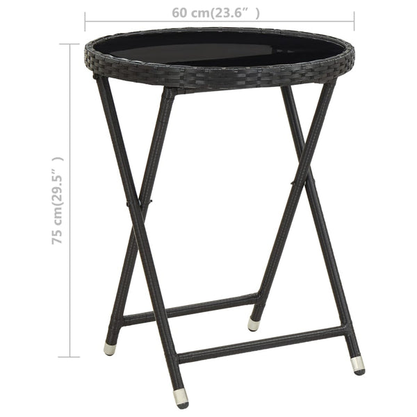 Schwarzer Teetisch Nun 60cm (Polyrattan und gehärtetes Glas)
