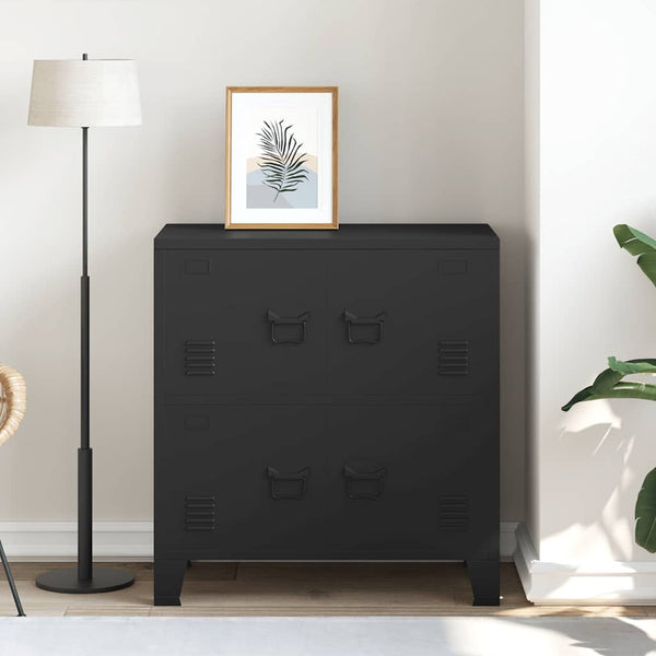 Schwarze industrielle Aufbewahrungstruhe Ioska 75x40x80cm (Stahl)