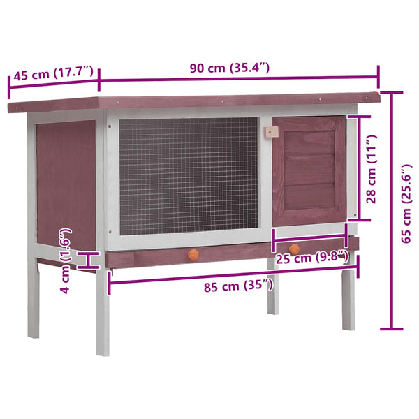 Brauner Kaninchen-Außenstall Yvona 1 Etage (Holz)