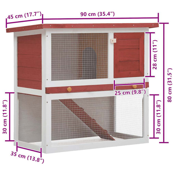Roter Kaninchen-Freilauf Sandusa (1 Tür, Holz)