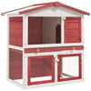 Roter Kaninchen-Freilaufstall Putz (3 Türen, Holz)