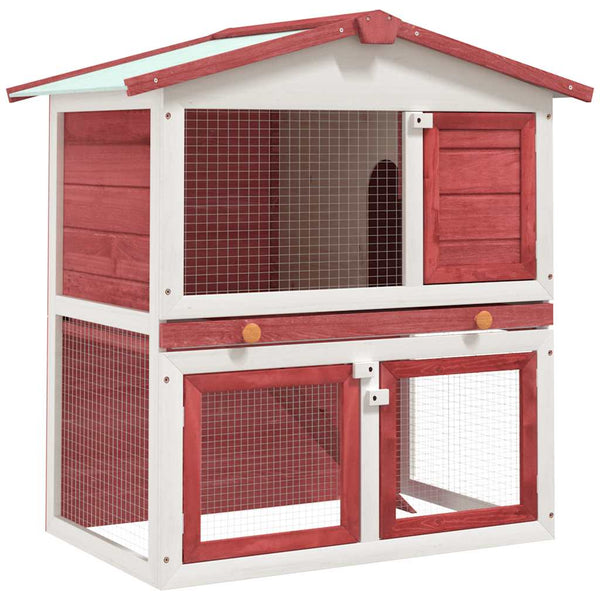 Roter Kaninchen-Freilaufstall Putz (3 Türen, Holz)