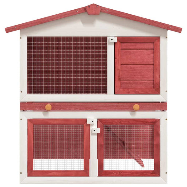 Roter Kaninchen-Freilaufstall Putz (3 Türen, Holz)