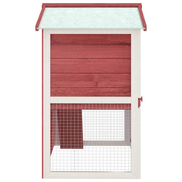 Roter Kaninchen-Freilaufstall Putz (3 Türen, Holz)