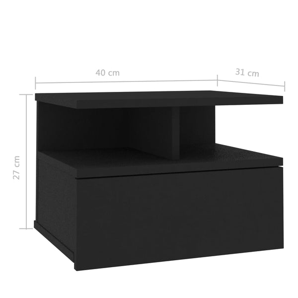 Schwebende Nachttische Zubaidi, Schwarz, 40x31x27cm (2er-Set aus Holz)