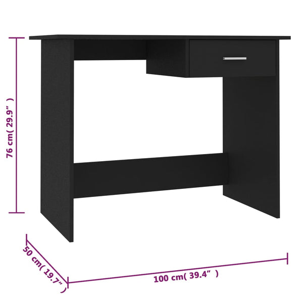 Schwarzer Schreibtisch Febronia 100x50x76cm (Holz)