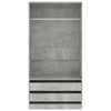 Betoninharmaa vaatekaappi Onal 100x50x200cm (puinen)