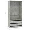 Betoninharmaa vaatekaappi Onal 100x50x200cm (puinen)