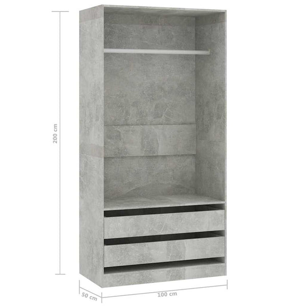 Betoninharmaa vaatekaappi Onal 100x50x200cm (puinen)