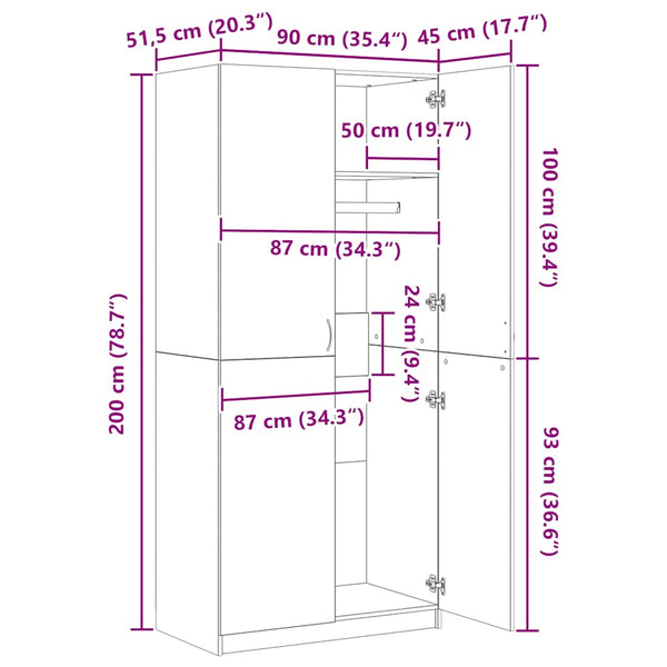 Kleiderschrank Pirus, betonfarben, 90x52x200cm (Holz)