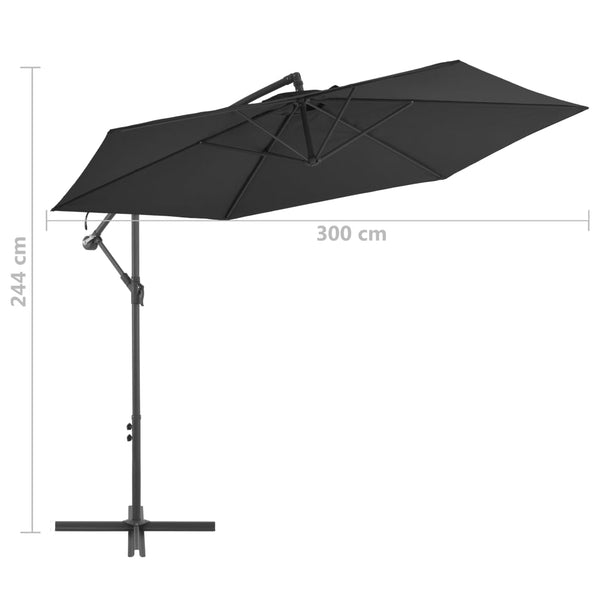 Musta riippuva aurinkovarjo alumiinipylväällä Zanfir 300cm