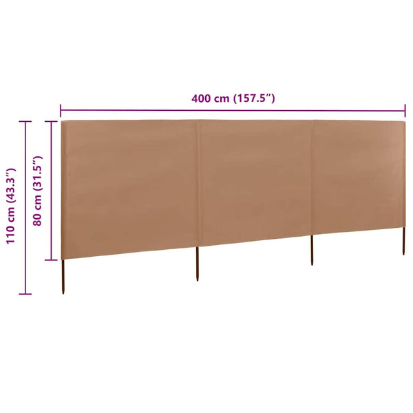 Ruskeanharmaa tuulensuojakangas Maebelle 400x80cm (3 paneelilla)