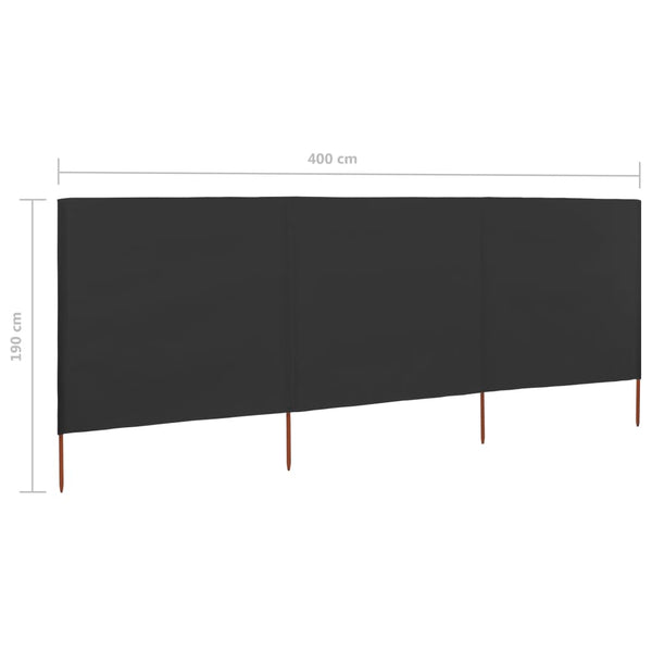 Anthrazitfarbener Windschutz mit 3 Paneelen Maebelle 400x160cm