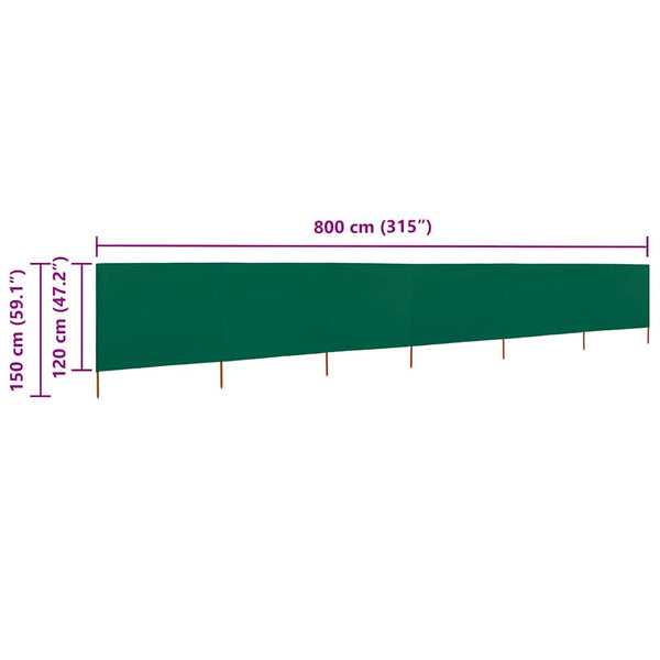Grüner Windschutz mit 6 Paneelen Maebelle 800x120cm
