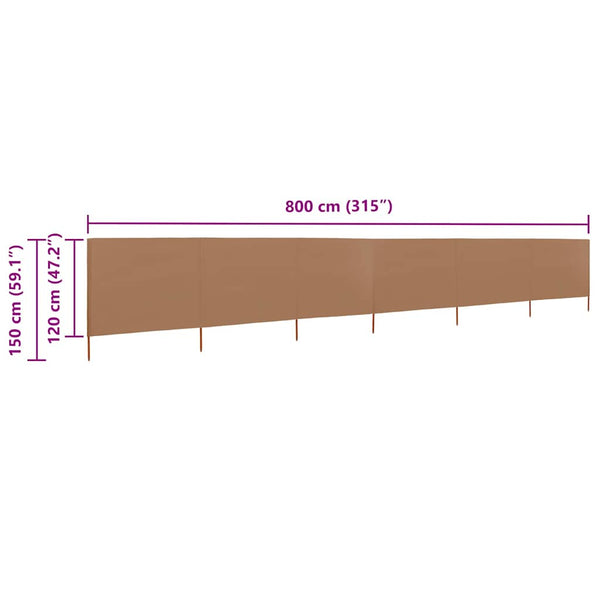 Braun-grauer Windschutz 6-teilig Maebelle 800x120cm