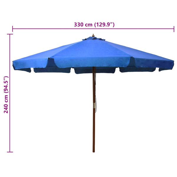 Himmelblauer Sonnenschirm Holzrahmen Voichin 330cm